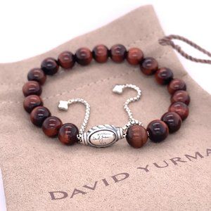 David Yurman Spiritual Red Tiger's Eye 8mm Bead Silver Bracelet